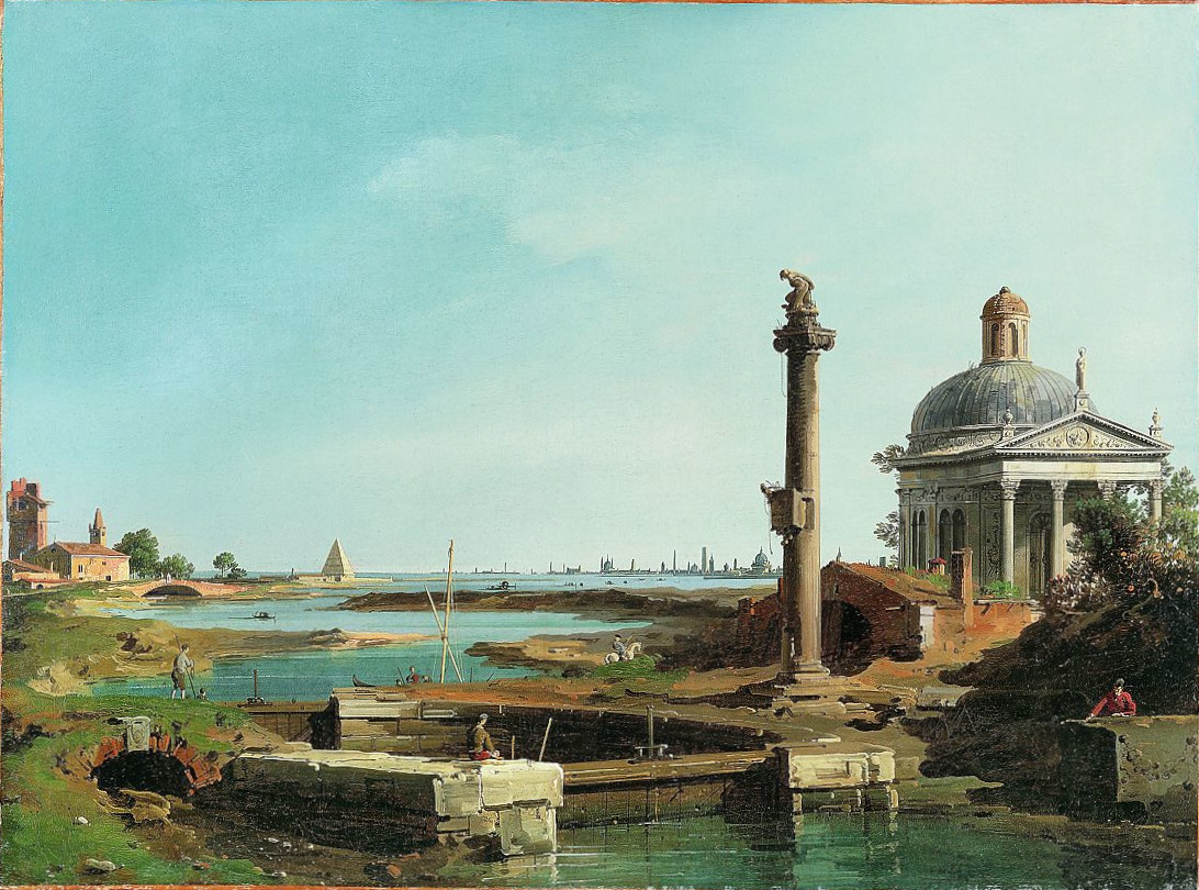 Canaletto - Colonna e chiesa accanto alla laguna